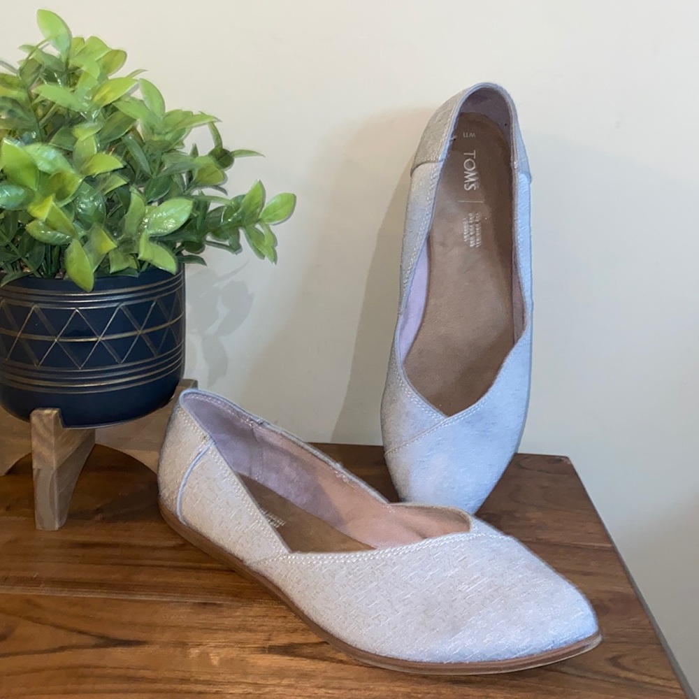 Toms Light Silver Glitter Pointed Toe Flats
